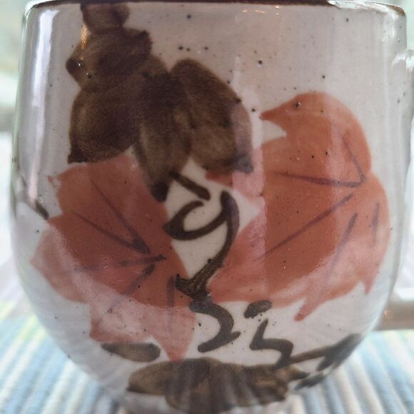 Handcrafted Ceramic Pottery Stoneware Mug Autumn Leaves Speckled Finish Korea - Picture 6 of 9